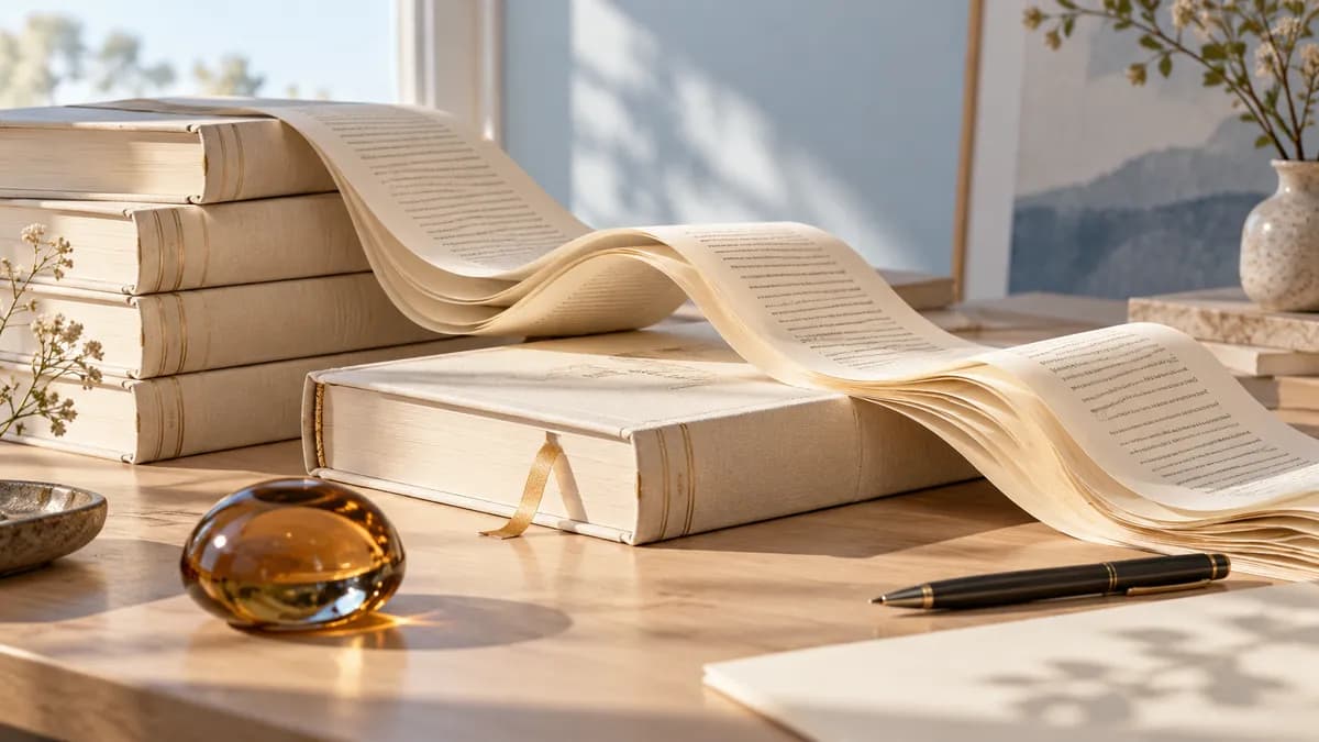 Books and long paper ribbons illustrating Claude document workflows.