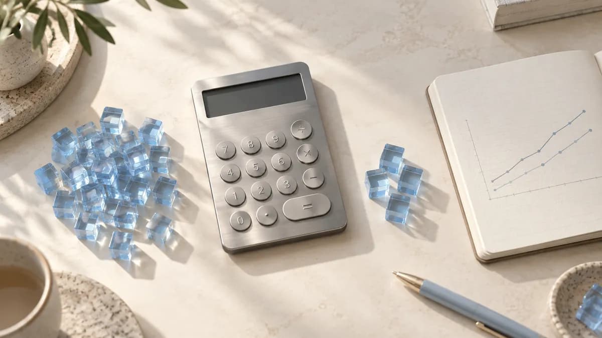 Calculator and glass tokens illustrating an OpenAI API token budget.